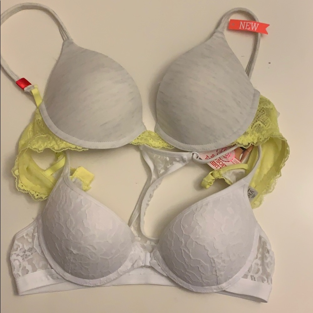 SO Women’s Light Gray and Yellow Lace Push-Up Bras